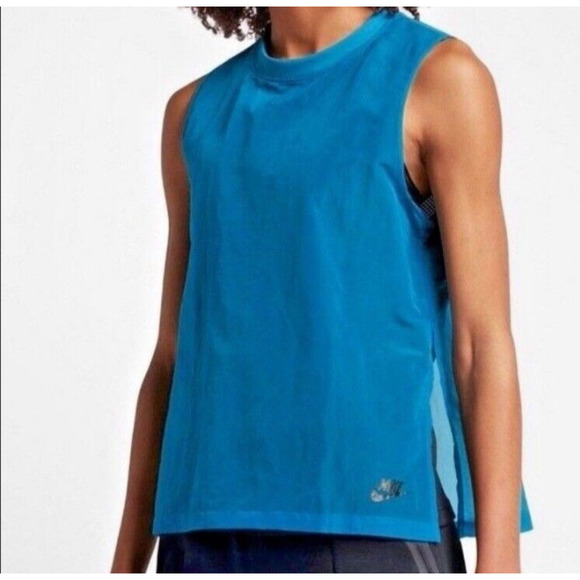 Nike Women's Size Medium Dri-Fit Tech Hypermesh Blue 2 Layer Athletic Tank Top - Picture 2 of 12